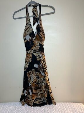 Vintage Cache Y2K 90’s Floral Halter Dress Women 10 Fairy Overlay Midi Party